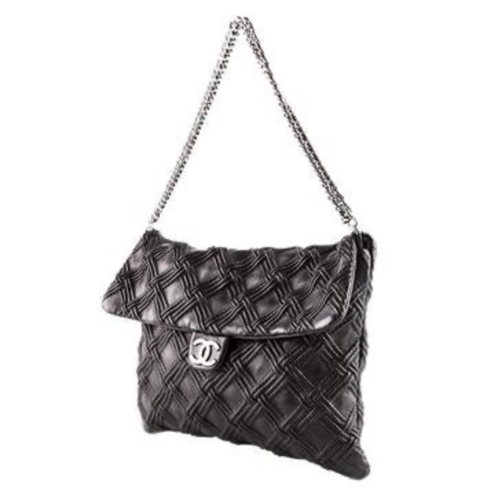 Chanel Bag  Large Walk of Fame  Black Silver clutch or chain Fits LAPTOP - Picture 3 of 16